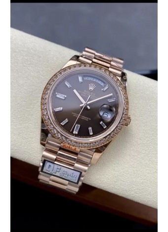 Rolex Day Date 40MM 1:1 Oro Rosado Dial Marrón Reloj Réplica Espejo 1:1