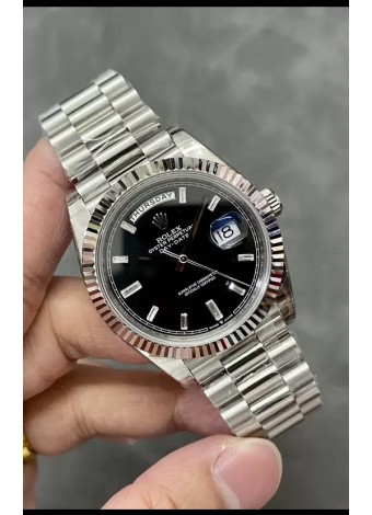 Rolex Day Date Presidential Reloj Acero Inoxidable - Dial Negro 40MM - Calidad Espejo 1:1