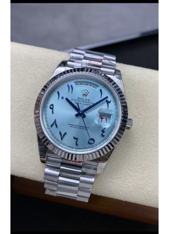 Rolex Day Date Presidential Acero Inoxidable Azul ICE Dial Arab Reloj 40MM - Calidad Espejo 1:1