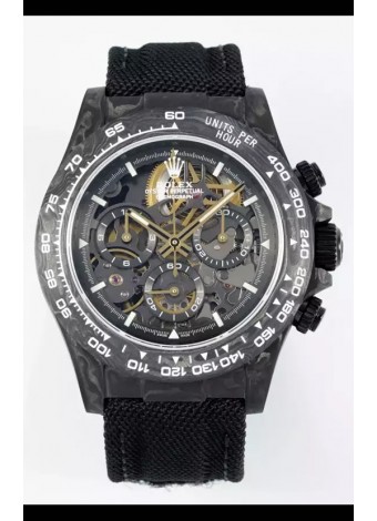 Rolex Daytona Super Clone DiW Skeleton Carbon Edition Watch - Caja Carbono Forjado Correa Negra Réplica Espejo 1:1