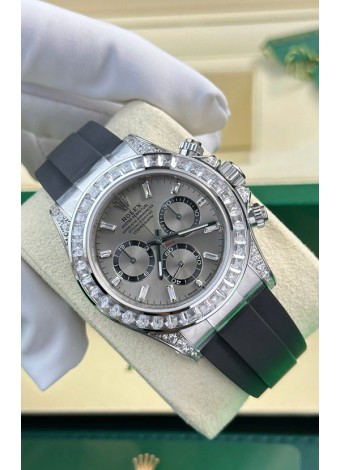 Rolex Daytona Super Clone Caja Oro Blanco Dial Acero Movimiento Cal.4131 Reloj con Bisel en Zafiro Personalizado