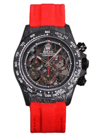 Rolex Daytona DiW Reloj Edición Skeleton Carbono - Caja Carbono Forjado Correa Roja Réplica Espejo 1:1