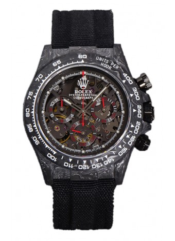 Rolex Daytona DiW Skeleton Reloj Edición Carbono - Caja de Carbono Forjado Correa Negra Réplica Espejo 1:1