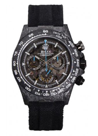 Rolex Daytona DiW Skeleton Reloj Edición Carbono - Caja de Carbono Forjado Correa Negra Réplica Espejo 1:1