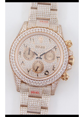 Rolex Cosmograph Daytona Oro Rosado ICED OUT Movimiento Original Cal.4130 - Reloj Acero 904L