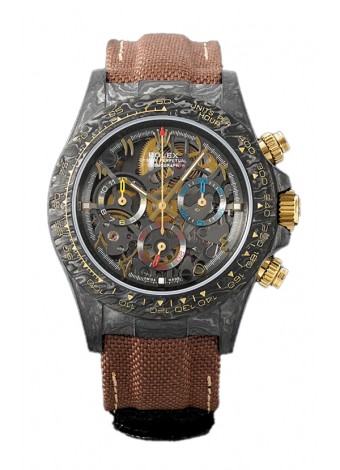 Rolex Daytona DiW Edición Skeleton Carbono - Caja Carbono Forjado Correa Marrón Réplica Espejo 1:1