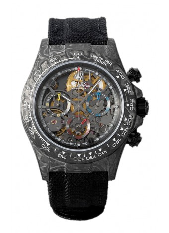 Rolex Daytona DiW Skeleton Reloj Edición Carbono - Caja de Carbono Forjado Correa Negra Réplica Espejo 1:1