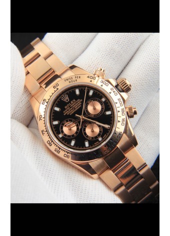 Rolex Daytona Movimiento Japonés Caja de Oro Reloj Réplica en Dial Negro