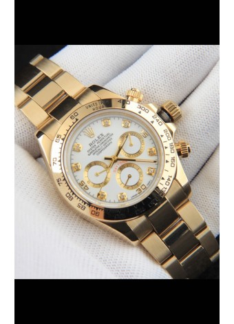 Rolex Daytona Movimiento Japonés Caja de Oro Reloj Réplica en Dial Blanco