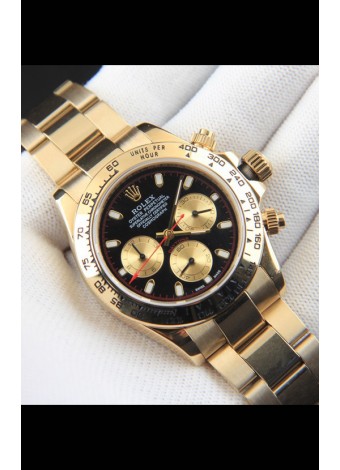 Rolex Daytona Movimiento Japonés Caja de Oro Reloj Réplica en Dial Negro 