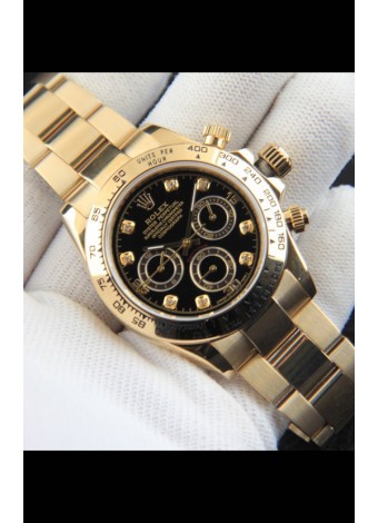Rolex Daytona Movimiento Japonés Caja de Oro Reloj Réplica en Dial Negro 