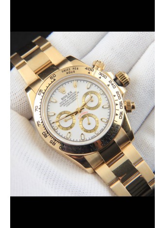 Rolex Daytona Movimiento Japonés Caja de Oro Reloj Réplica en Dial Blanco 