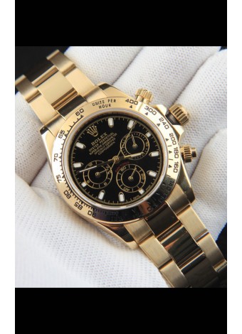 Rolex Daytona Movimiento Japonés Caja de Oro Reloj Réplica en Dial Negro 