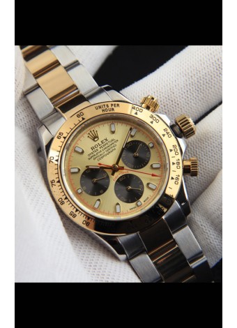 Rolex Daytona Movimiento Japonés Dos Tonos Caja de Oro Reloj en Dial Dorado 