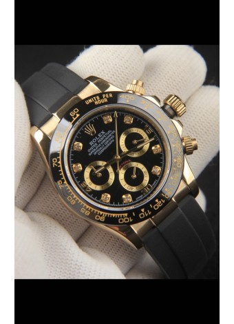 Rolex Daytona Movimiento Japonés Caja de Oro Reloj Réplica en Dial Negro 