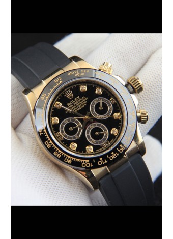 Rolex Daytona Movimiento Japonés Caja de Oro Reloj Réplica en Dial Negro 