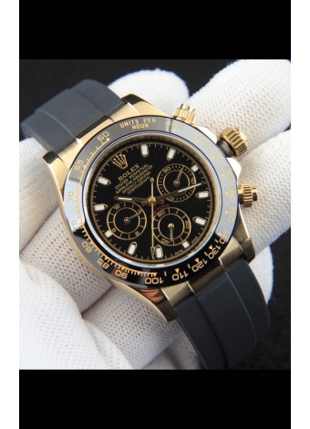 Rolex Daytona Movimiento Japonés Caja de Oro Reloj Réplica en Dial Negro 