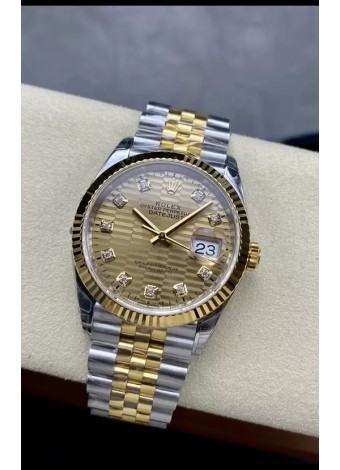 Rolex Datejust Movimiento Cal.3235 Réplica a Espejo 1:1 Acero 904L 36MM - Dial Dorado con Motivo Estriado