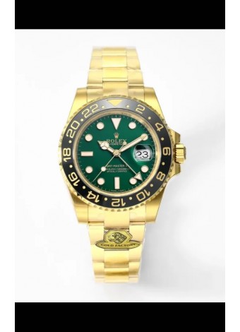 Rolex GMT Masters II Super Clone M116718 Dial Verde Oro Amarillo Reloj Réplica Suizo 