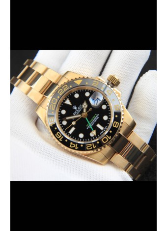 Rolex GMT Masters II Japonés chapado en Oro Rosado Reloj Réplica Dial Negro
