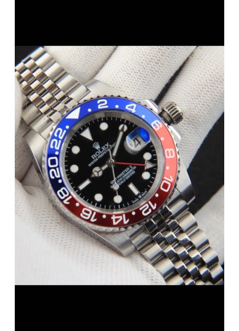Rolex GMT Masters II Movimiento Japonés Reloj Réplica Caja Acero Dial Negro