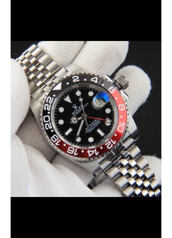 Rolex GMT Masters II Movimiento Japonés Reloj Réplica Caja Acero Dial Negro