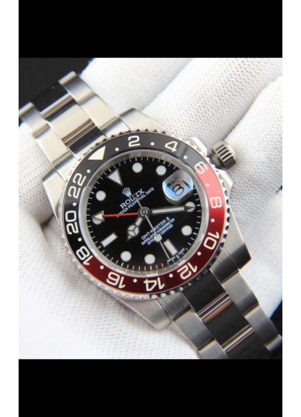 Rolex GMT Masters II Movimiento Japonés Reloj Réplica Caja Acero Dial Negro