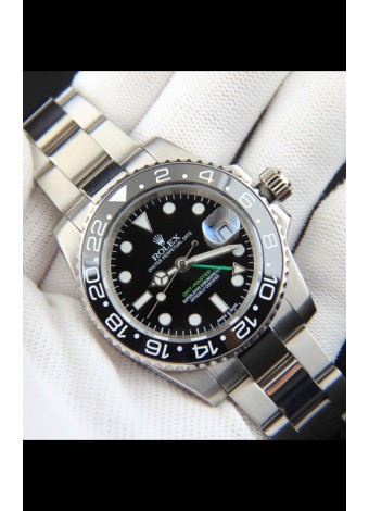Rolex GMT Masters II Movimiento Japonés Reloj Réplica Caja Acero Dial Negro