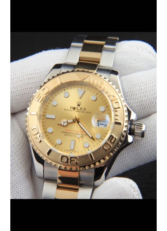 Rolex Yachtmaster Reloj Movimiento Japonés Caja Oro en Dos Tonos - Dial Dorado 37MM