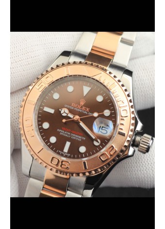 Rolex Yachtmaster Reloj Movimiento Japonés Caja Oro en Dos Tonos - Dial Marrón Claro 37MM