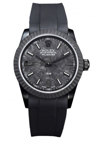 Rolex Milgauss DiW Reloj Caja Carbón Negro - Movimiento Automático ETA2836 en Correa Negra