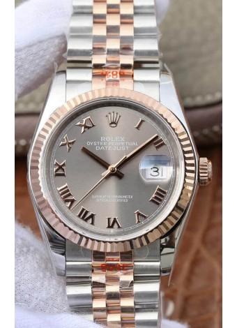 Rolex Datejust 36MM Movimiento ETA-3135 Reloj Réplica Suizo en Acero 904L de Dos Tonos Dial Gris