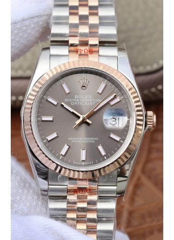 Rolex Datejust 36MM Movimiento ETA-3135 Reloj Réplica Suizo en Acero 904L de Dos Tonos Dial Gris