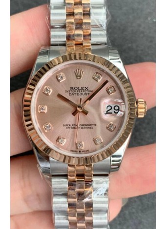 Rolex Datejust 31MM Movimiento ETA-2671 Reloj Réplica Suizo en Acero 904L Oro Rosado de Dos Tonos Dial Oro