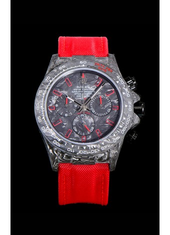 Rolex Daytona DiW Edición "Todo Negro/Rojo" Caja de Carbono Forjado Réplica a Espejo 1:1