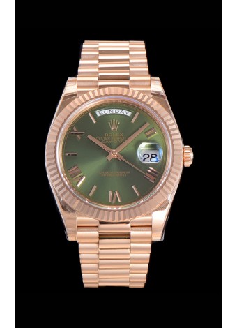 Rolex Day Date Watch Dial Verde con Numerales de Hora en Numeros Romanos Movimiento Cal.3255 - Acero 904L