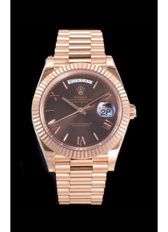 Rolex Day Date Watch Dial en Marrón con Numerales de Hora en Numeros Romanos Movimiento Cal.3255 - Acero 904L