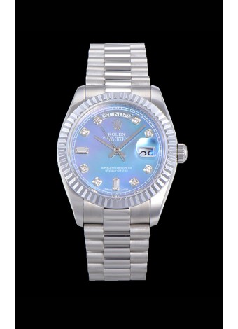 Rolex Day Date Watch en Dial Azul con Numerales de Hora Diamantes Movimiento ETA - Acero 904L