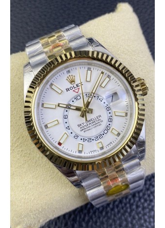 Rolex Sky-Dweller REF# M336933 Dial Blanco Reloj en Caja de Acero 904L chapada en Oro Amarillo Réplica a Espejo 1:1