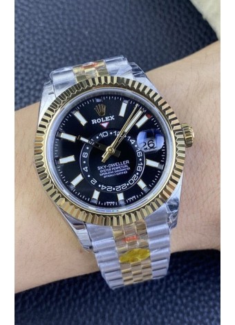 Rolex Sky-Dweller REF# M336933 Dial Negro Reloj en Caja de Acero 904L chapada en Oro Amarillo Réplica a Espejo 1:1