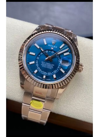 Rolex Sky-Dweller REF #m336935 Dial Azul Reloj Caja Acero 904L en Oro Rosado Réplica Espejo 1:1