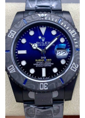 Rolex Submariner DiW Edición Especial Reloj con Revestimiento DLC Bisel de Carbono Dial Azul