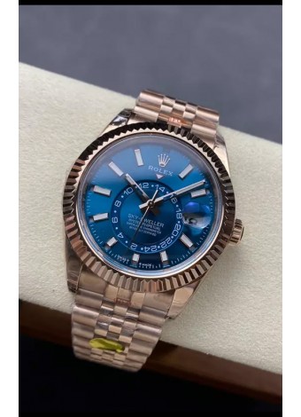 Rolex Sky-Dweller REF# 336935 Dial Azul Reloj en Oro Rosado Caja Acero 904L Réplica Espejo 1:1
