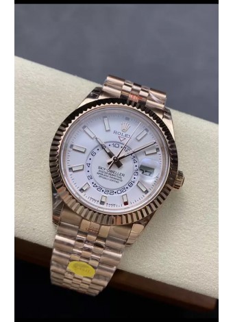 Rolex Sky-Dweller REF# 336935 Dial Blanco Reloj en Oro Rosado Caja Acero 904L Réplica Espejo 1:1