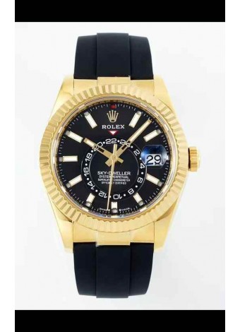 Rolex Sky-Dweller REF# 336935 Dial Negro Reloj en Oro Amarillo Caja Acero 904L Réplica Espejo 1:1