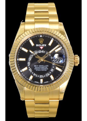 Rolex Sky-Dweller REF# 336235 Reloj Dial Negro en Oro Amarillo Caja Acero 904L  Réplica Espejo 1:1
