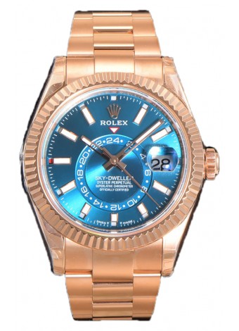 Rolex Sky-Dweller REF# 336235 Reloj Dial Azul-Verde en Oro Rosado Caja Acero 904L Réplica Espejo 1:1