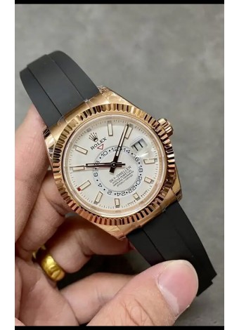 Rolex Sky-Dweller REF# M326235 Dial Blanco Reloj Oro Rosado Caja Acero 904L Réplica Espejo 1:1