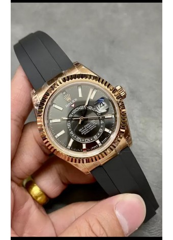 Rolex Sky-Dweller REF# M336235 Dial Negro Reloj Oro Rosaod Caja Acero 904L Réplica Espejo 1:1