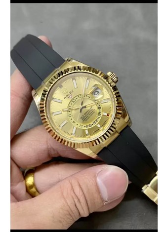 Rolex Sky-Dweller REF# M336235 Dial Oro Reloj Oro Amarillo en Caja de Acero 904L Réplica Espejo 1:1